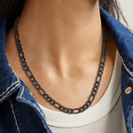 Load image into Gallery viewer, Mens Necklace Black Plated Smooth Figaro Chain 9mm Width 28 Inches Stylish Jewelry