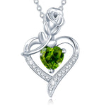 Load image into Gallery viewer, AGVANA August Birthstone Jewelry Peridot Necklace for Women Sterling Silver Rose Flower Heart Pendant Necklace Fine Jewelry Anniversary Birthday Gifts for Women Mom Wife Lady Her
