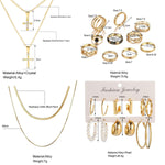 Load image into Gallery viewer, CONGYING 65 Pcs Gold Jewelry Set with 6Pcs Layered Necklace, 11 Pcs anklet and 7Pcs Earring Ear Cuff,11Hoop Earrings,15pcs Rings,15pcs stud earrings Jewerly set for Women Gift