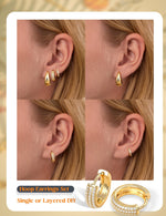 Load image into Gallery viewer, LOLIAS Small 14K Gold Plated Chunky Hoop Earrings for Women Hypoallergenic Silver Earrings Set for Sensitive Ears Non Tarnish Huggie Hoops Earring Stacks for Multiple Piercing Jewelry Lightweight 3Pairs Classic 14K Gold Plated