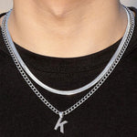 Load image into Gallery viewer, Layered Initial A-Z Pendant Necklaces for Men, Stainless Steel Letter Cuban Link Herringbone Chain Necklace Fashion Jewelry Gifts