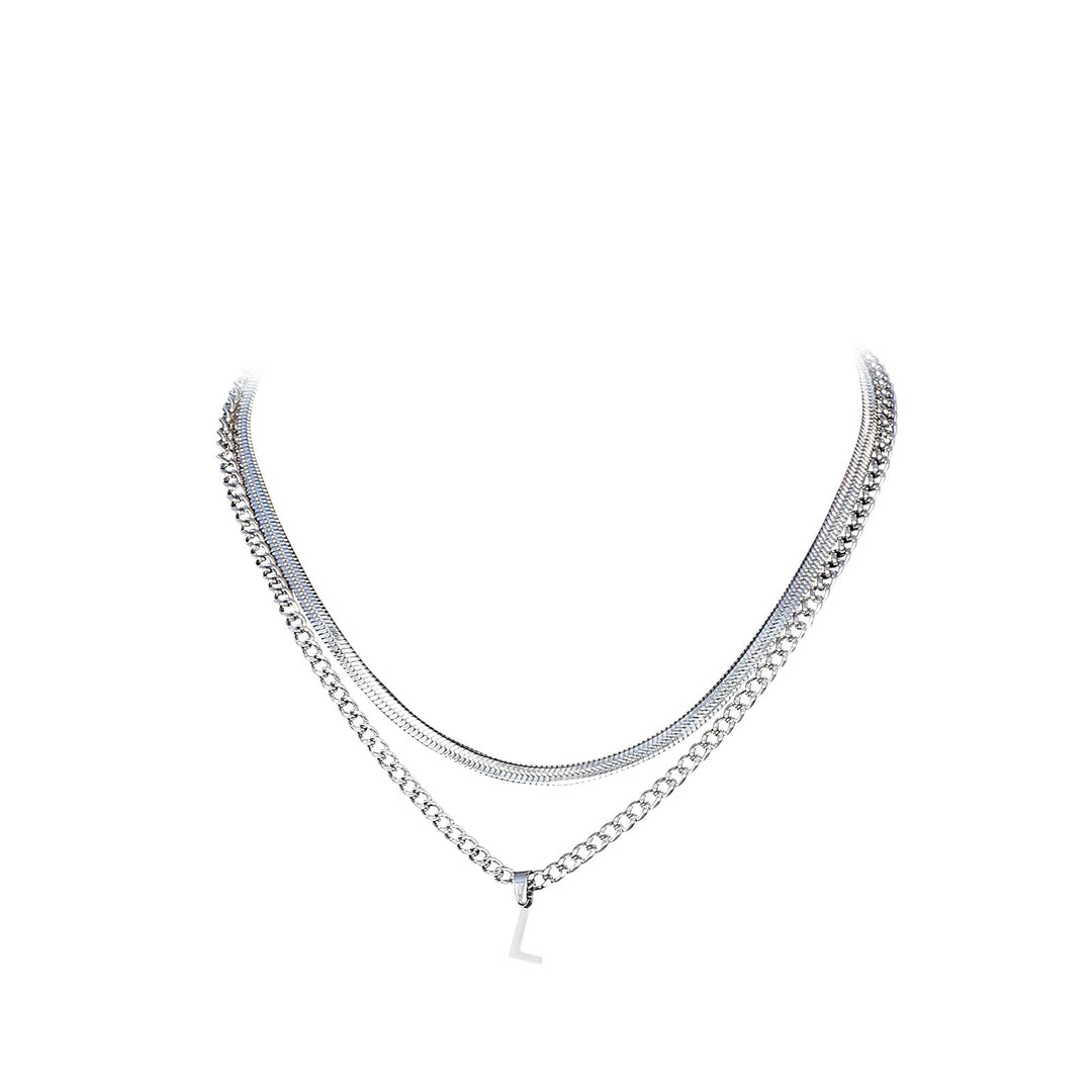 Layered Initial A-Z Pendant Necklaces for Men, Stainless Steel Letter Cuban Link Herringbone Chain Necklace Fashion Jewelry Gifts