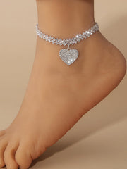 Generic Silver Heart Anklets for Women, Shinny Rhinestone, No Tarnish, Valentine's Day