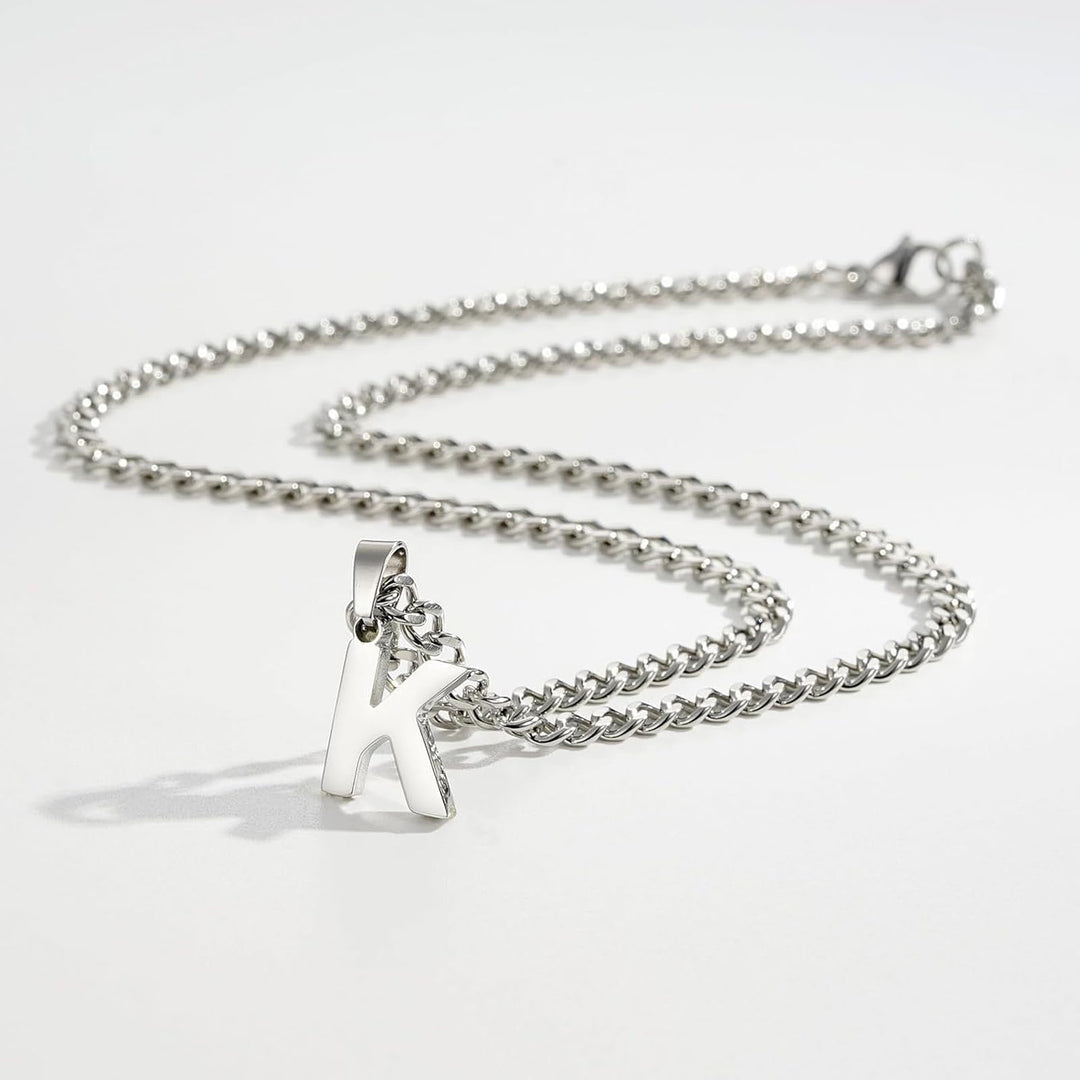 Layered Initial A-Z Pendant Necklaces for Men, Stainless Steel Letter Cuban Link Herringbone Chain Necklace Fashion Jewelry Gifts