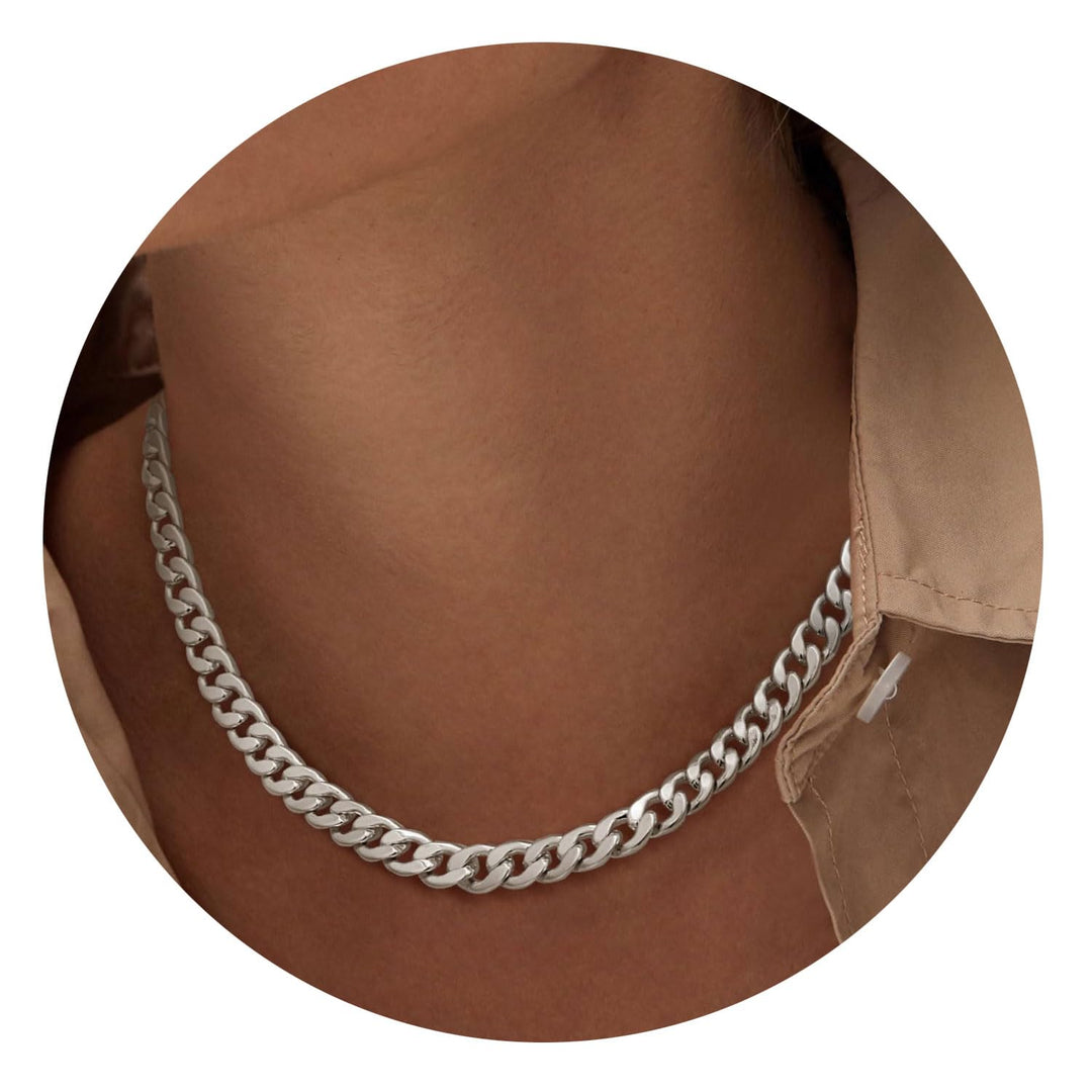 Heavy Cuban Link Chain Necklace for Men and Women, Thick Stainless Steel Statement Jewelry, 8mm Wide Adjustable Curb Chain Necklace 18 to 28 Inches