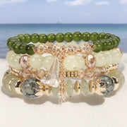 4Pcs Bohemia Multilayer Stackable Beaded Bracelets Set Colorful Crystal Stone Gold Beaded Stretch Bracelets Hawaii Charm Bracelet for Women Men Summer Beach Boho Vacation Jewelry Gifts-Green