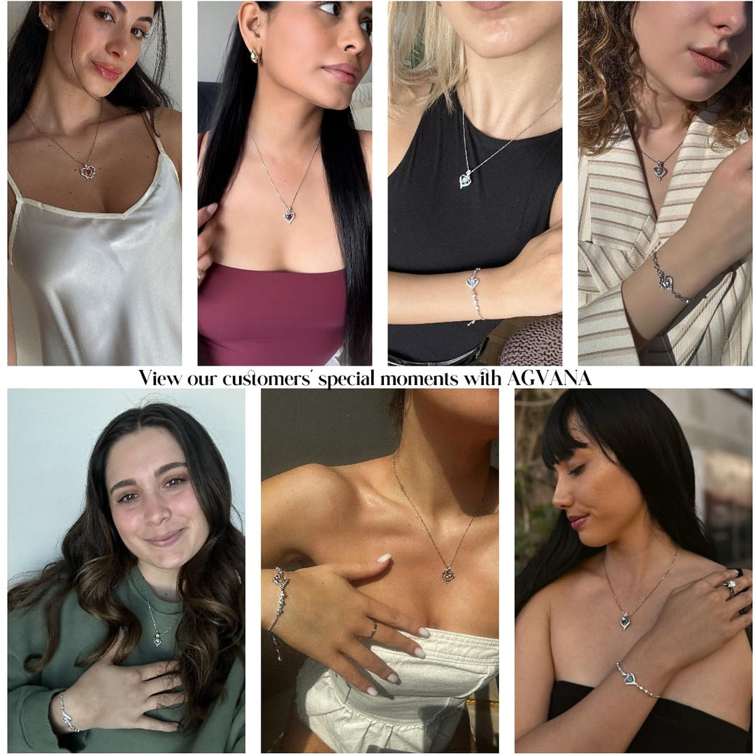 AGVANA August Birthstone Jewelry Peridot Necklace for Women Sterling Silver Rose Flower Heart Pendant Necklace Fine Jewelry Anniversary Birthday Gifts for Women Mom Wife Lady Her