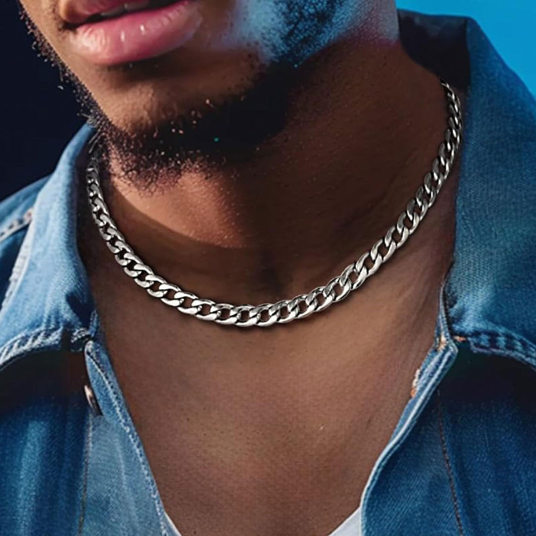 Heavy Cuban Link Chain Necklace for Men and Women, Thick Stainless Steel Statement Jewelry, 8mm Wide Adjustable Curb Chain Necklace 18 to 28 Inches