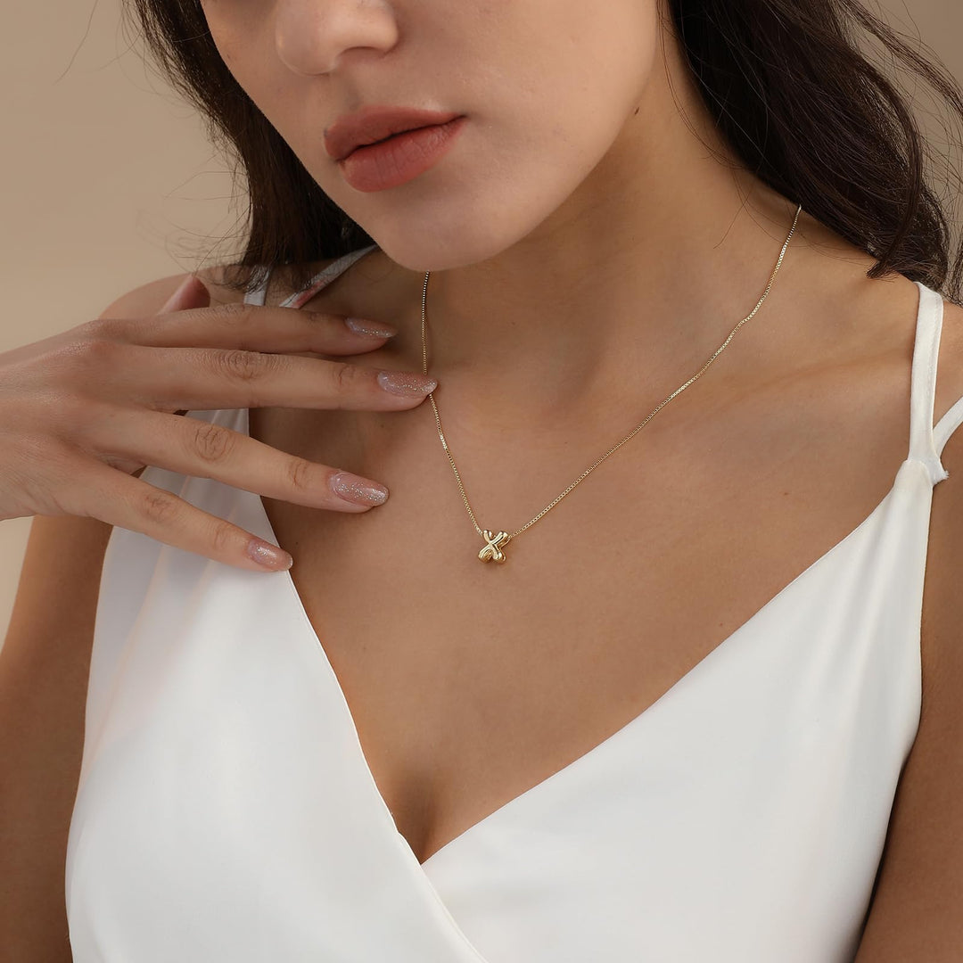 Bubble Initial Necklaces Dainty Gold Letter Necklace 14K Gold Plated Cute Name Choker Necklaces for Women Trendy Gold Personalized Jewelry Gift for Women