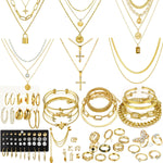 Load image into Gallery viewer, CONGYING 65 Pcs Gold Jewelry Set with 6Pcs Layered Necklace, 11 Pcs anklet and 7Pcs Earring Ear Cuff,11Hoop Earrings,15pcs Rings,15pcs stud earrings Jewerly set for Women Gift
