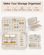 Load image into Gallery viewer, Vlando Travel Jewelry Case for Women Girls Mothers, PU Leather Small Mini Jewelry Box for Rings, Necklaces, Bracelets, Earring Holder Organizer Storage for Travel Accessories, Bridesmaid Gifts - Beige

