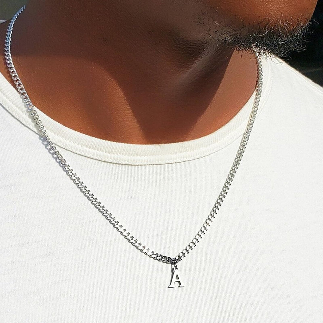 Layered Initial A-Z Pendant Necklaces for Men, Stainless Steel Letter Cuban Link Herringbone Chain Necklace Fashion Jewelry Gifts