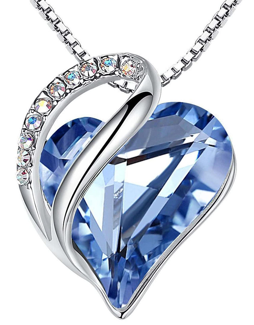 Leafael Necklaces for Women, Infinity Love Birthstone Heart Pendant with Light Sapphire Blue Crystal for March December, Birthday Jewelry Gifts for Her, Mom, and Wife, Silver Plated, 18 + 2 inch Chain