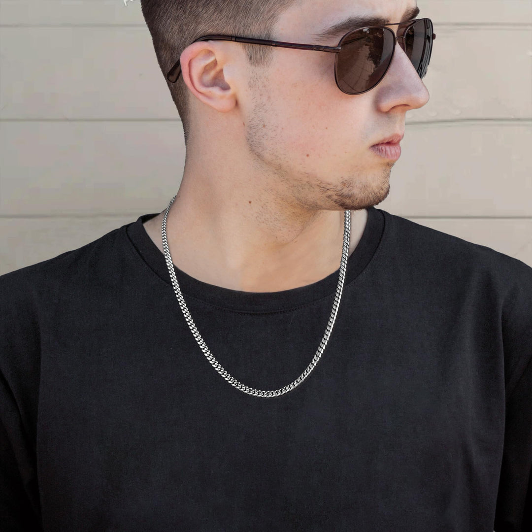 Silver Chain Necklace for Men, 3.5mm Cuban Link Chain for Men Women Stainless Steel Chain Sturdy Men's Chain Necklaces 18 Inch