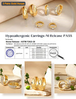 Load image into Gallery viewer, LOLIAS Small 14K Gold Plated Chunky Hoop Earrings for Women Hypoallergenic Silver Earrings Set for Sensitive Ears Non Tarnish Huggie Hoops Earring Stacks for Multiple Piercing Jewelry Lightweight 3Pairs Classic 14K Gold Plated
