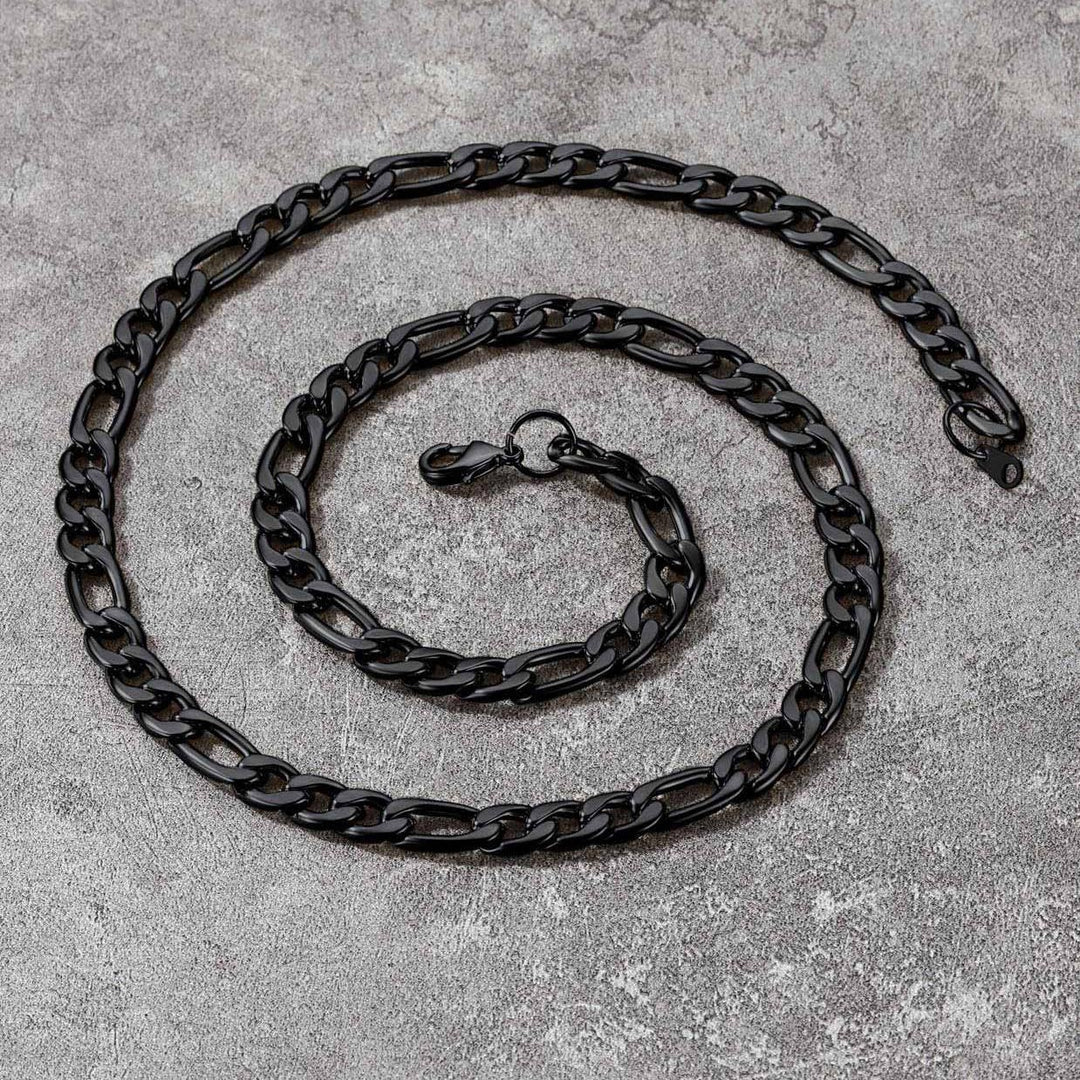 Mens Necklace Black Plated Smooth Figaro Chain 9mm Width 28 Inches Stylish Jewelry