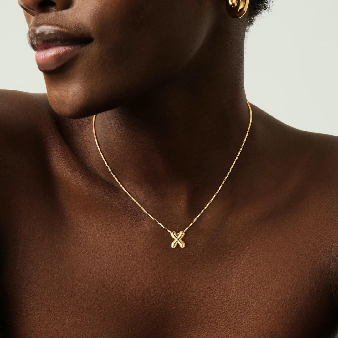 Bubble Initial Necklaces Dainty Gold Letter Necklace 14K Gold Plated Cute Name Choker Necklaces for Women Trendy Gold Personalized Jewelry Gift for Women