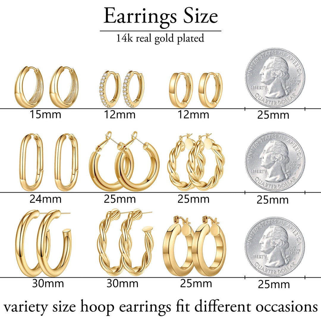 Yesteel 14K-Gold-Plated Hoop Earrings, 14k-Gold-Plated Small Hoop Earrings for Women Trendy Hypoallergenic Womens Hoops Huggie Earring, Jewelry Gifts for Women Her