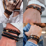 Load image into Gallery viewer, RANKEEF Tiger Eye Bracelet For Men 8MM Natural Stone Beads Bracelet Set Stretch Lava Rock Bracelets Adjustable Black Crystal Beaded Bracelet for Men Women Gifts
