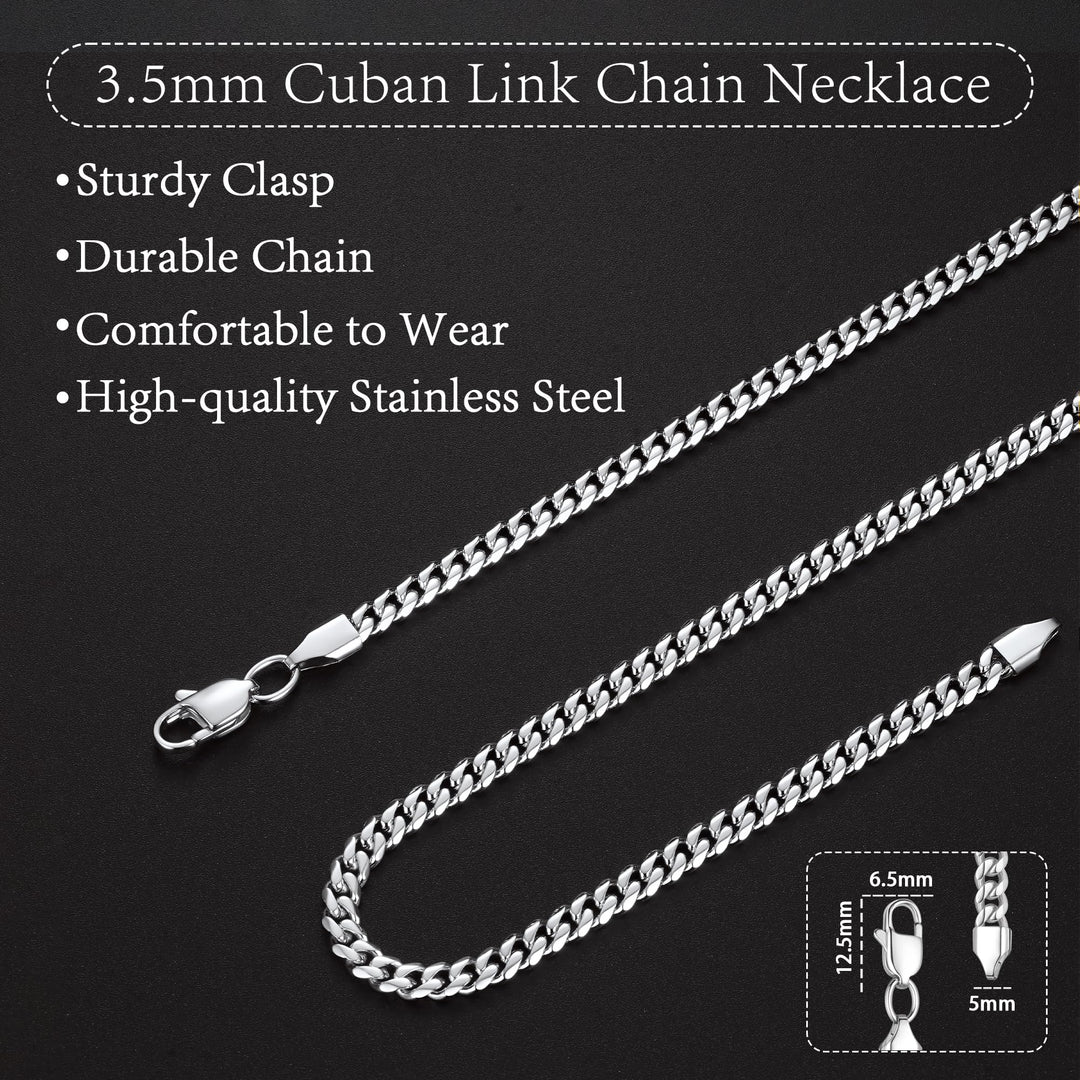 Silver Chain Necklace for Men, 3.5mm Cuban Link Chain for Men Women Stainless Steel Chain Sturdy Men's Chain Necklaces 18 Inch